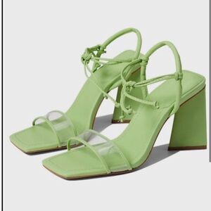 SCHUTZ Lime Green Strappy Block Heel Sandals Size 9 Lace Up Square Toe Statement